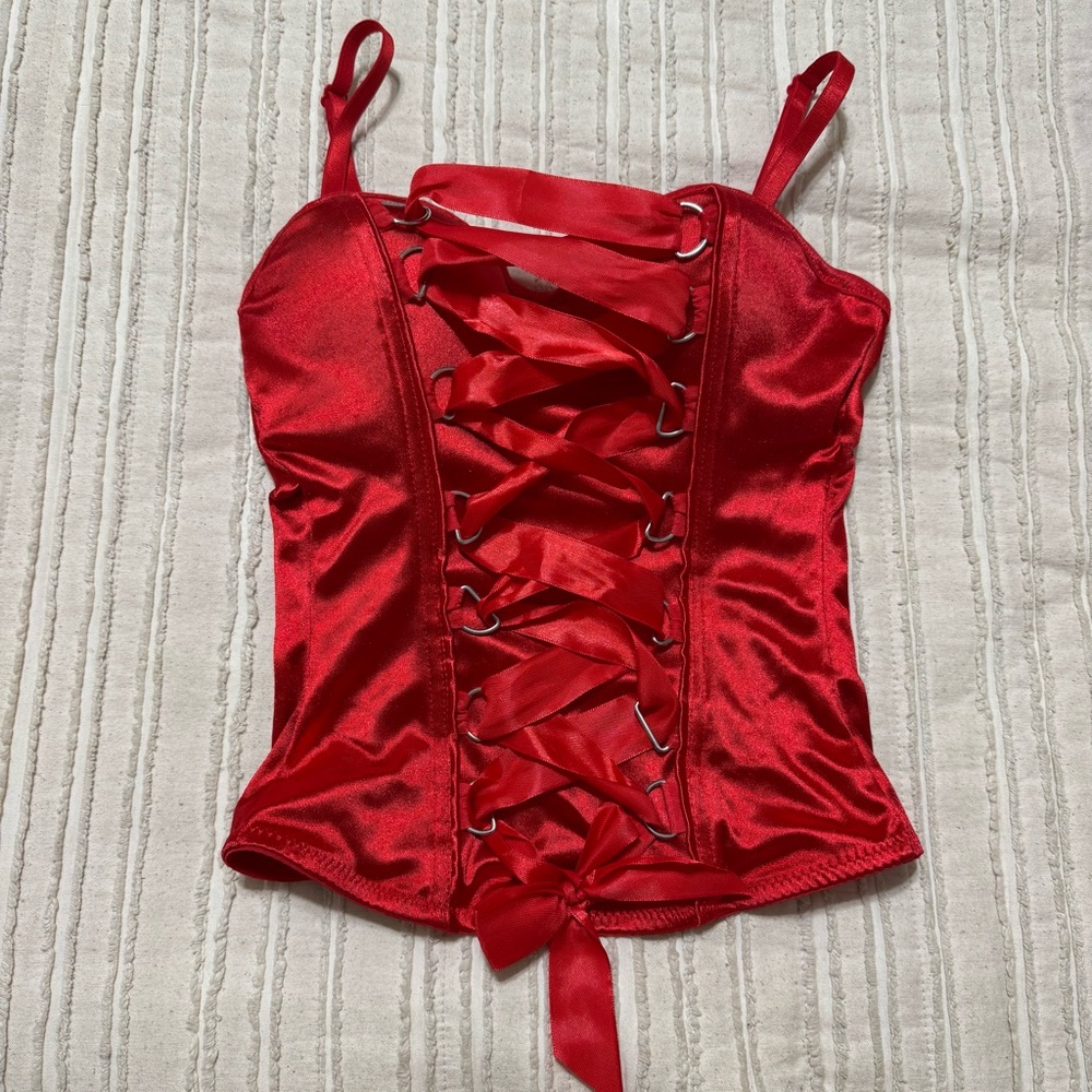 Spirit Red Satin Lace-Up Corset Tank